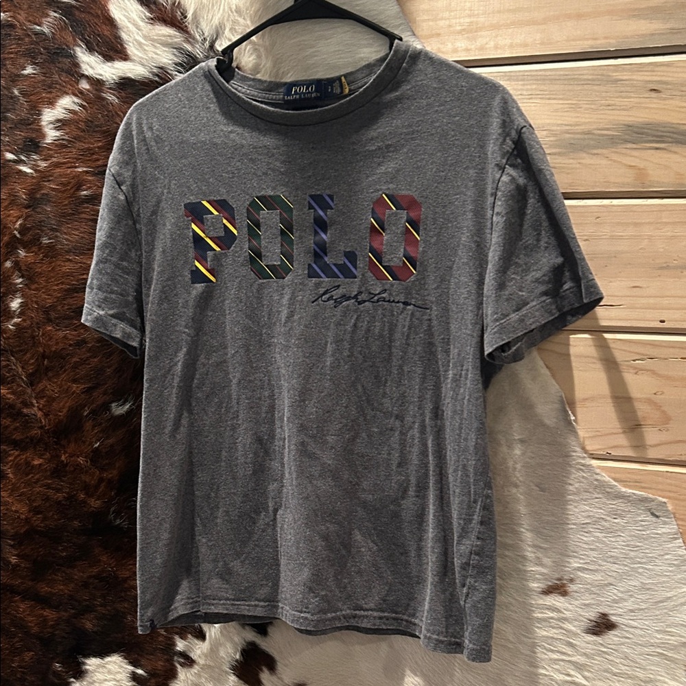 Polo by Ralph Lauren Charcoal Tee with Multicolor Logo